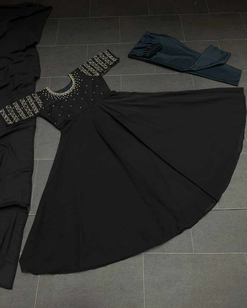 Black georgette handwork anarkali suit