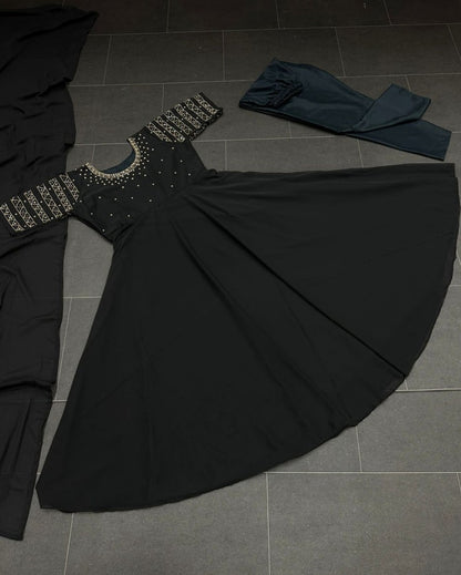 Black georgette handwork anarkali suit