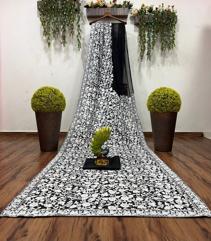 Black georgette heavy chain stitch work party wear saree