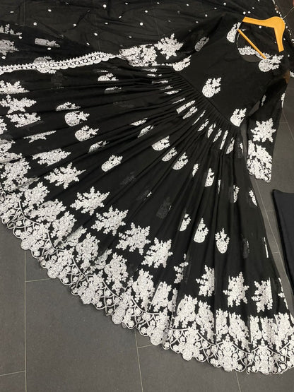 Black georgette heavy chainstitch embroidery party wear anarkali suit