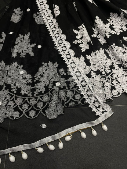 Black georgette heavy chainstitch embroidery party wear anarkali suit