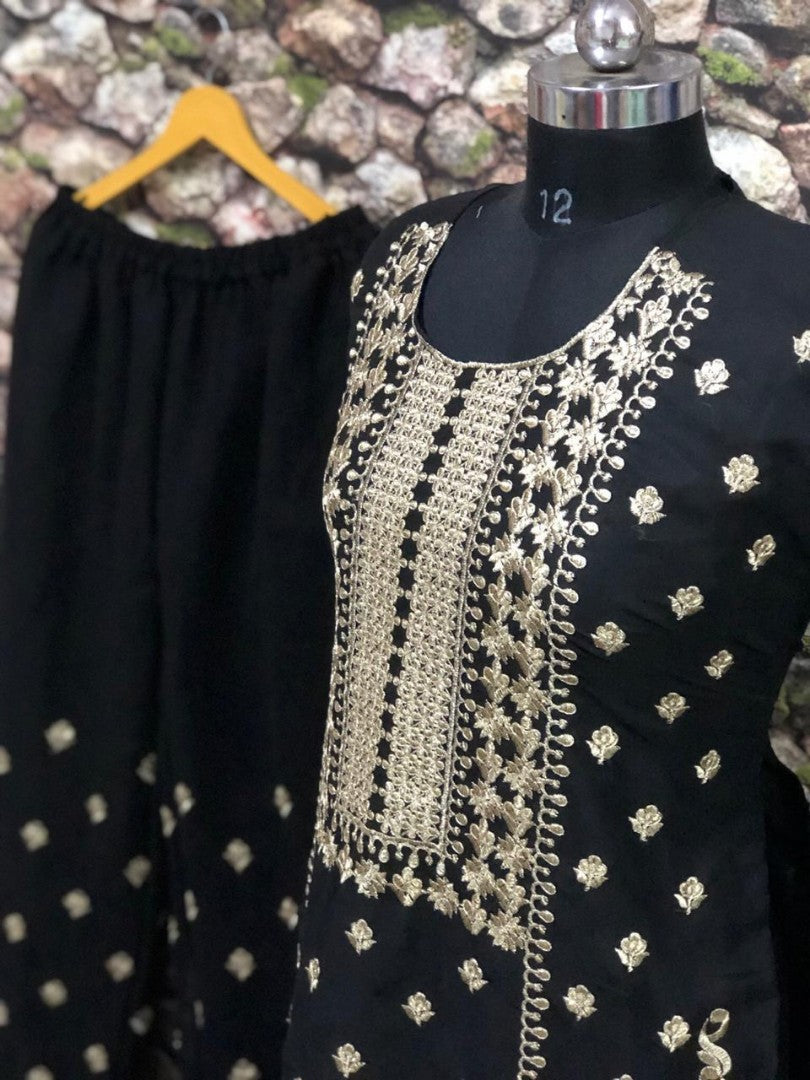 Black georgette heavy embroidered bollywood style plazzo suit