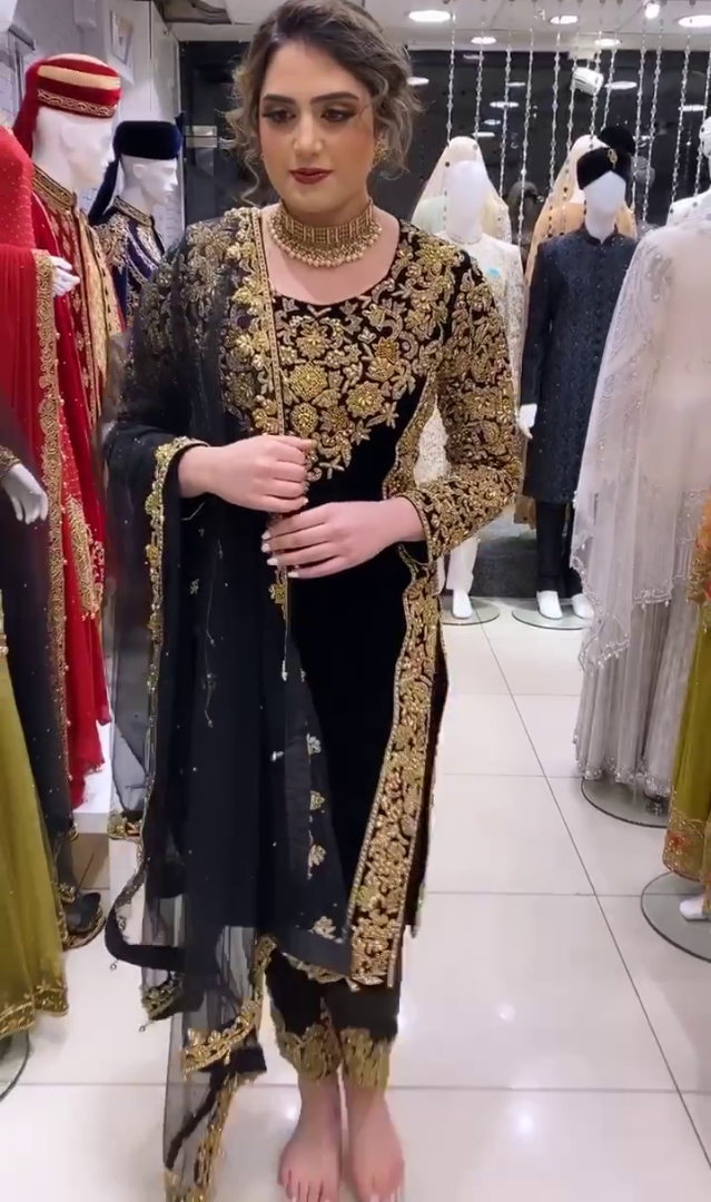 Black georgette heavy embroidered designer pant salwar suit