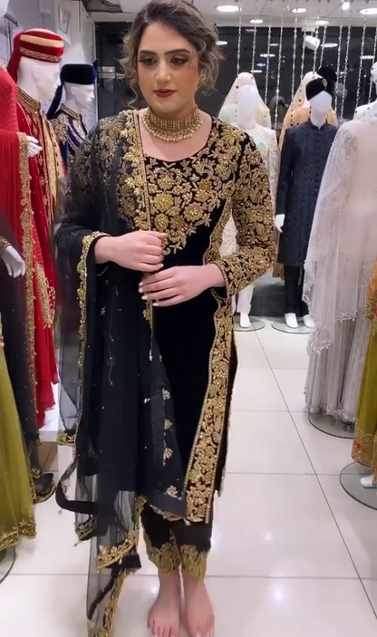 Black georgette heavy embroidered designer pant salwar suit