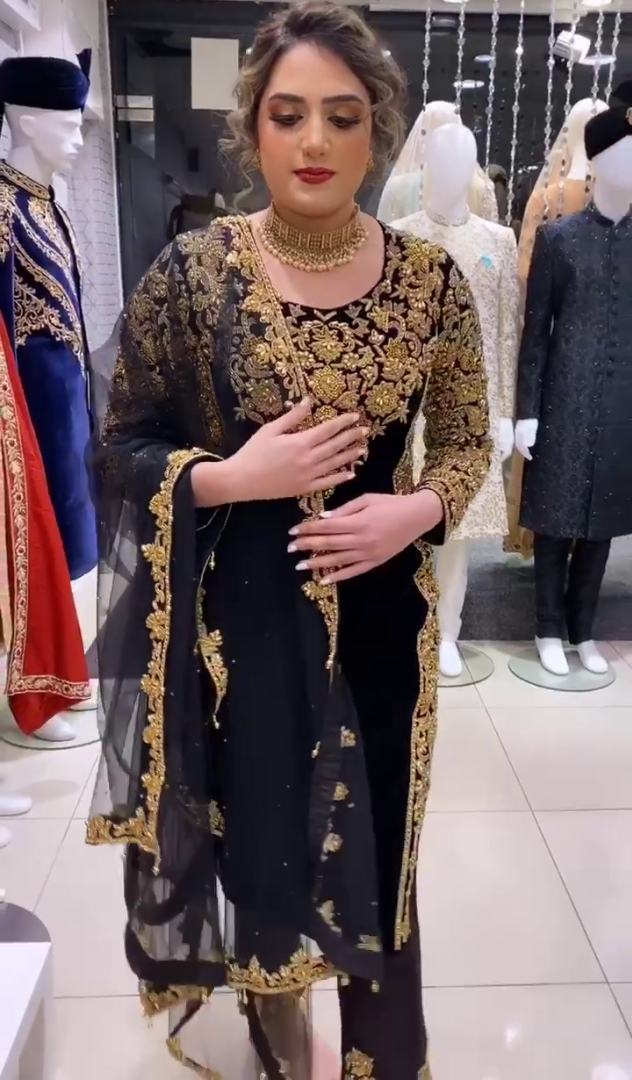 Black georgette heavy embroidered designer pant salwar suit