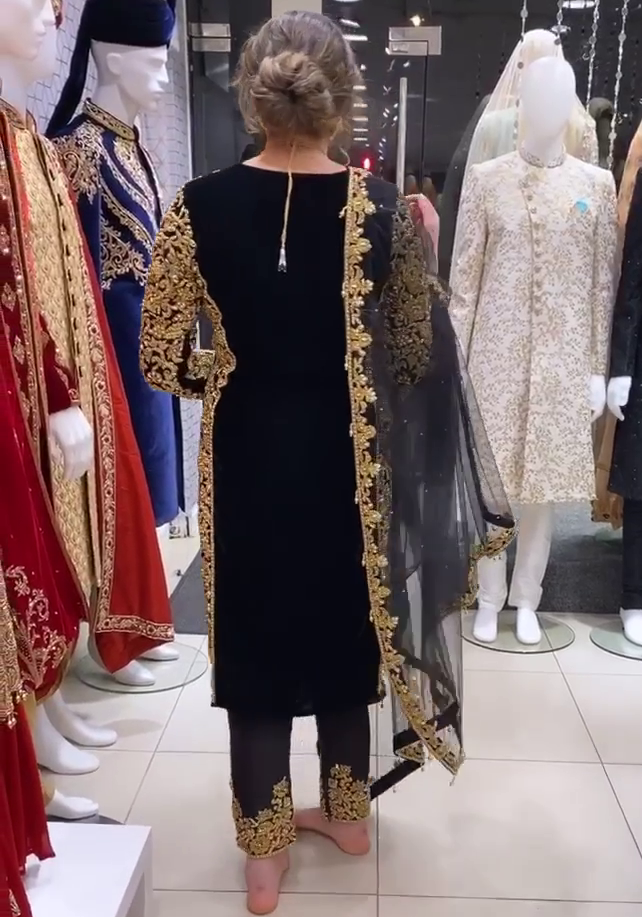 Black georgette heavy embroidered designer pant salwar suit