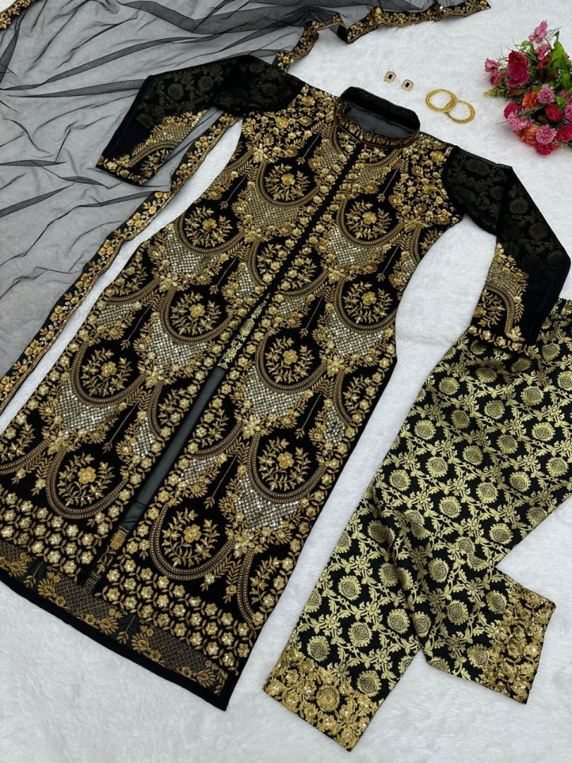 Black georgette heavy embroidered designer salwar suit