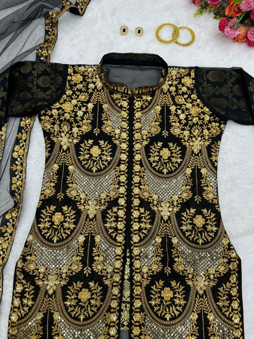 Black georgette heavy embroidered designer salwar suit