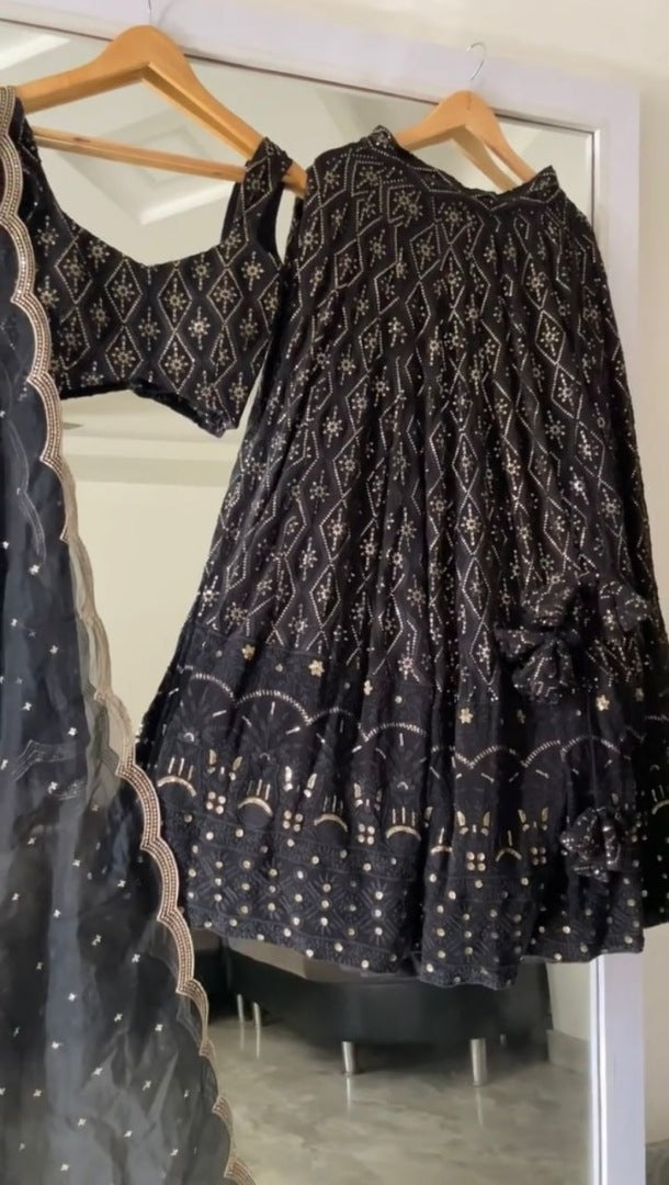 Black georgette heavy embroidered designer wedding lehenga choli