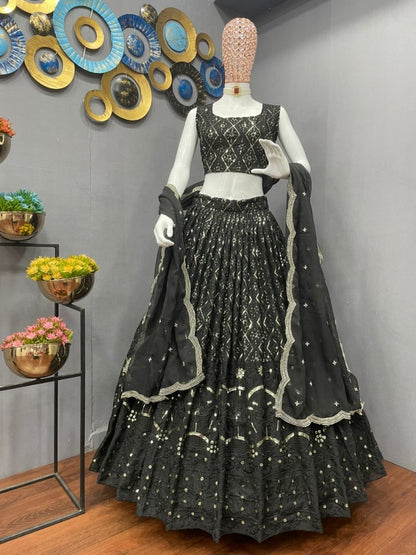 Black georgette heavy embroidered designer wedding lehenga choli