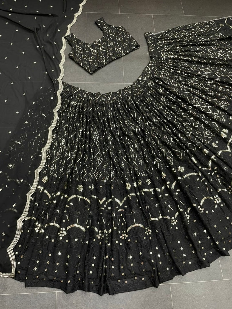 Black georgette heavy embroidered designer wedding lehenga choli