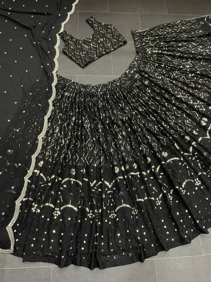 Black georgette heavy embroidered designer wedding lehenga choli