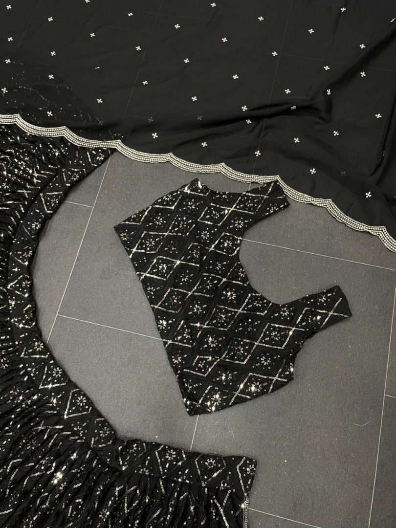 Black georgette heavy embroidered designer wedding lehenga choli