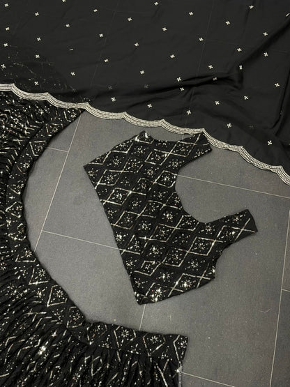 Black georgette heavy embroidered designer wedding lehenga choli