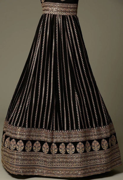 Black georgette heavy embroidered long gown for ceremony