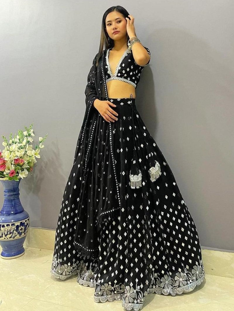 Black georgette heavy embroidered wedding lehenga choli