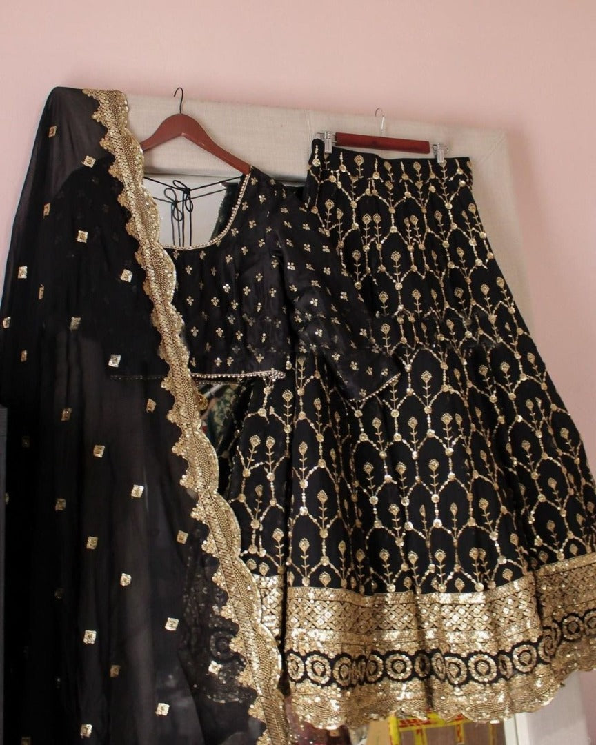 Black georgette heavy embroidered wedding lehenga choli