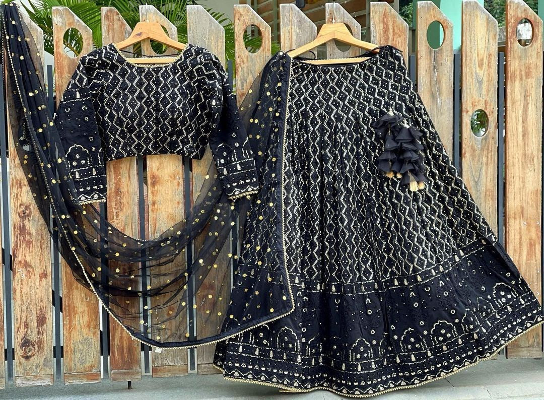 Black georgette heavy embroidered wedding lehenga choli