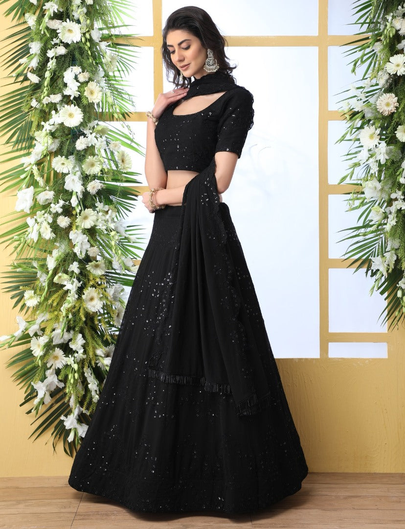 Black georgette heavy embroidered wedding lehenga choli