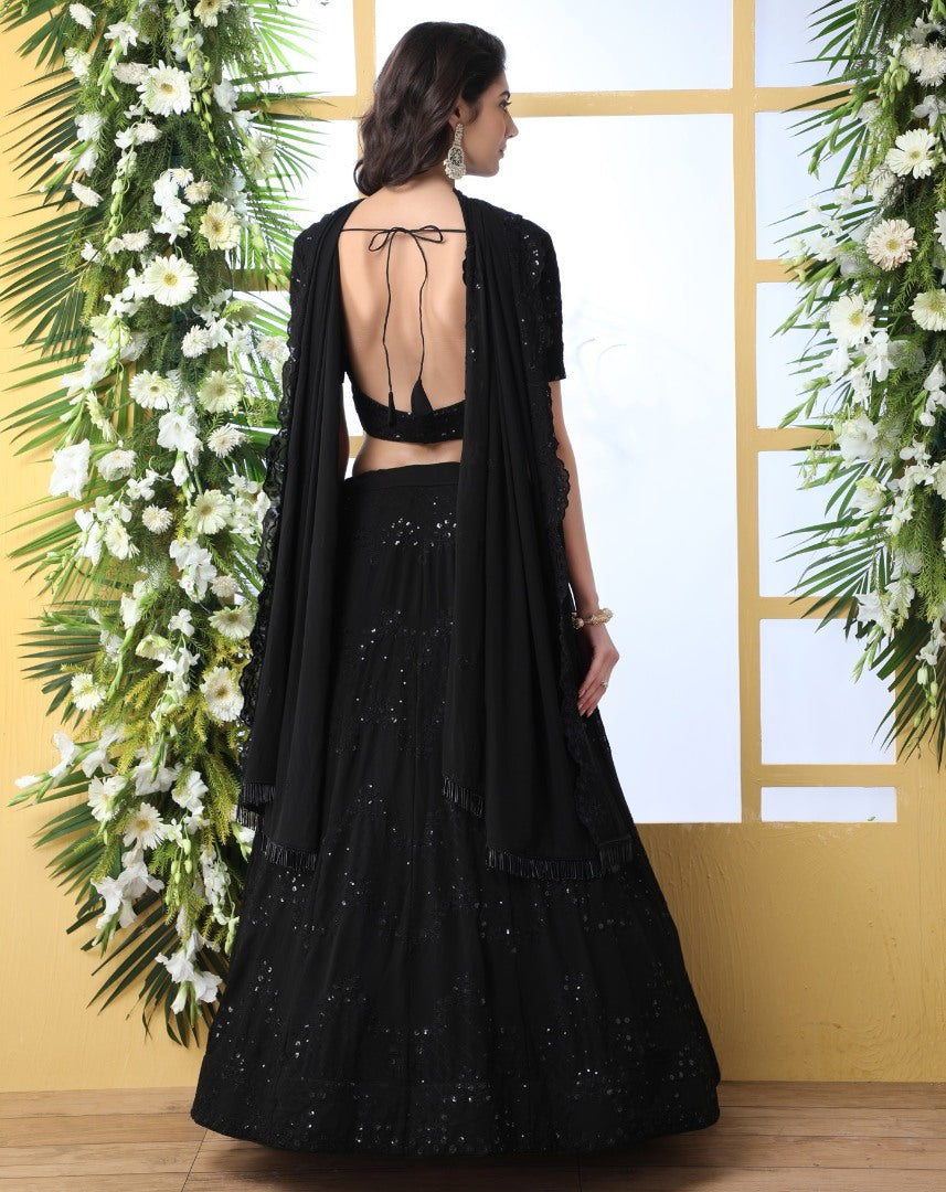 Black georgette heavy embroidered wedding lehenga choli