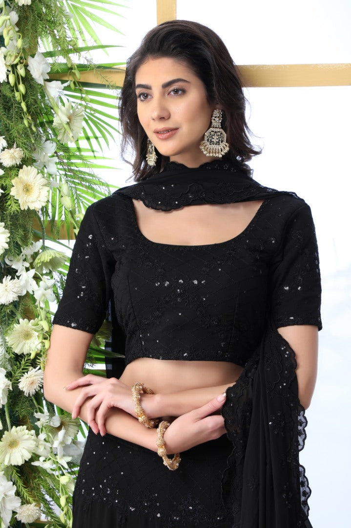 Black georgette heavy embroidered wedding lehenga choli