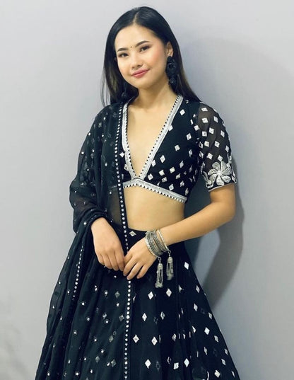 Black georgette heavy embroidered wedding lehenga choli