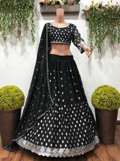 Black georgette heavy embroidered wedding lehenga choli
