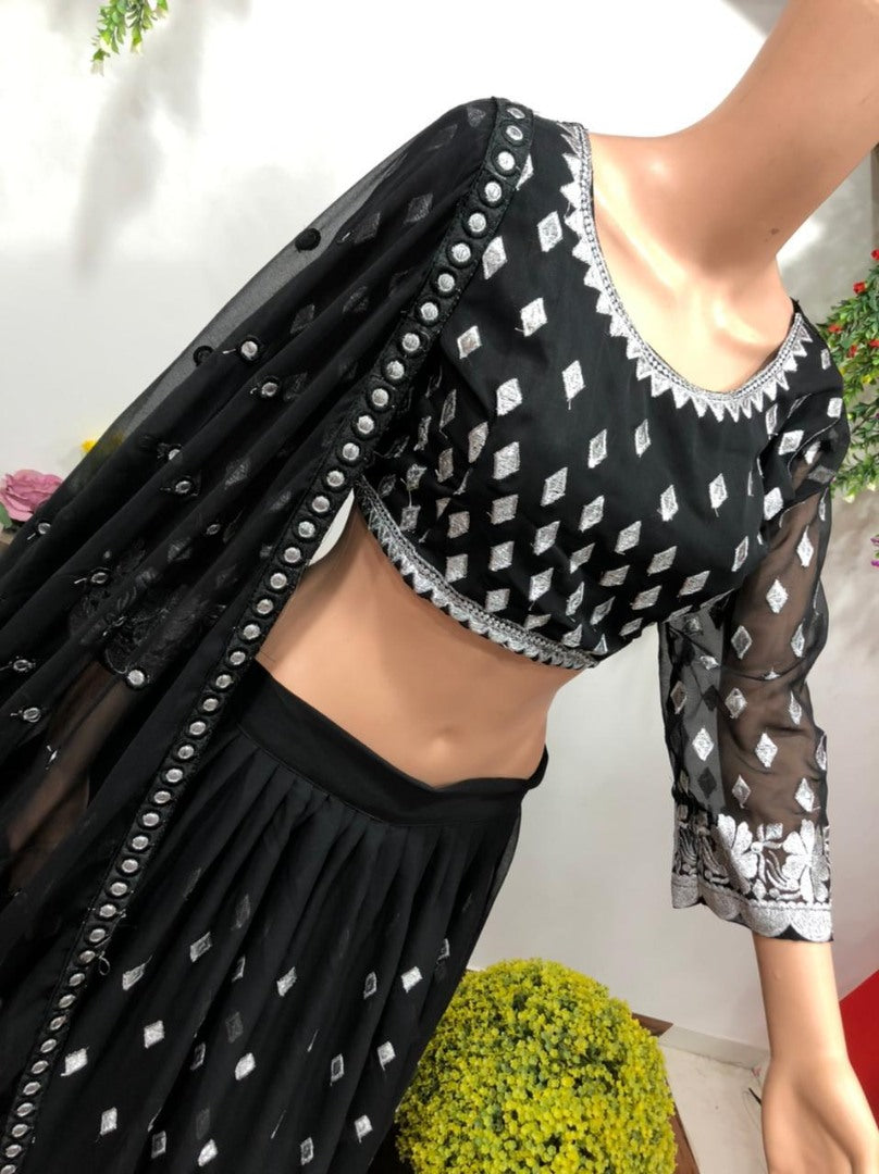 Black georgette heavy embroidered wedding lehenga choli