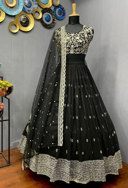 Black georgette heavy embroidered wedding lehenga choli