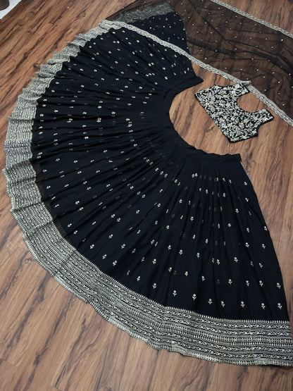 Black georgette heavy embroidered wedding lehenga choli