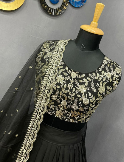 Black georgette heavy embroidered wedding lehenga choli