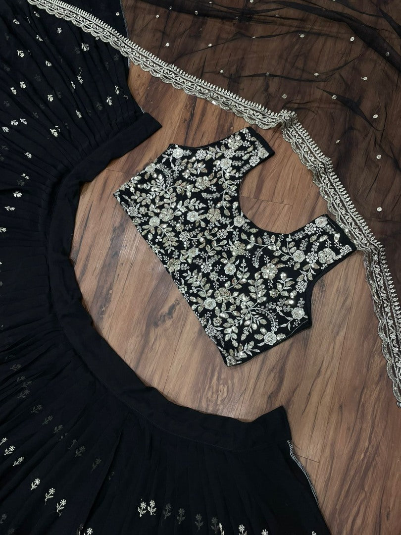 Black georgette heavy embroidered wedding lehenga choli