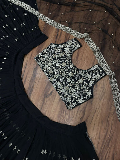 Black georgette heavy embroidered wedding lehenga choli