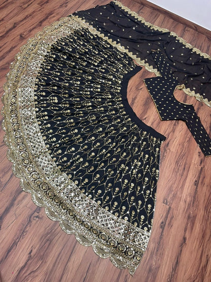 Black georgette heavy embroidered wedding lehenga choli