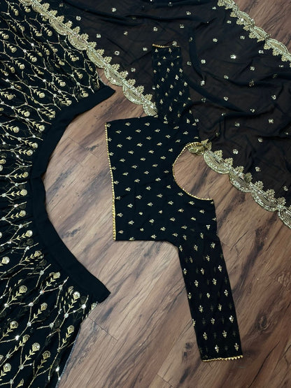 Black georgette heavy embroidered wedding lehenga choli