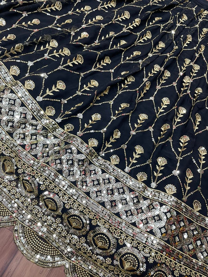 Black georgette heavy embroidered wedding lehenga choli