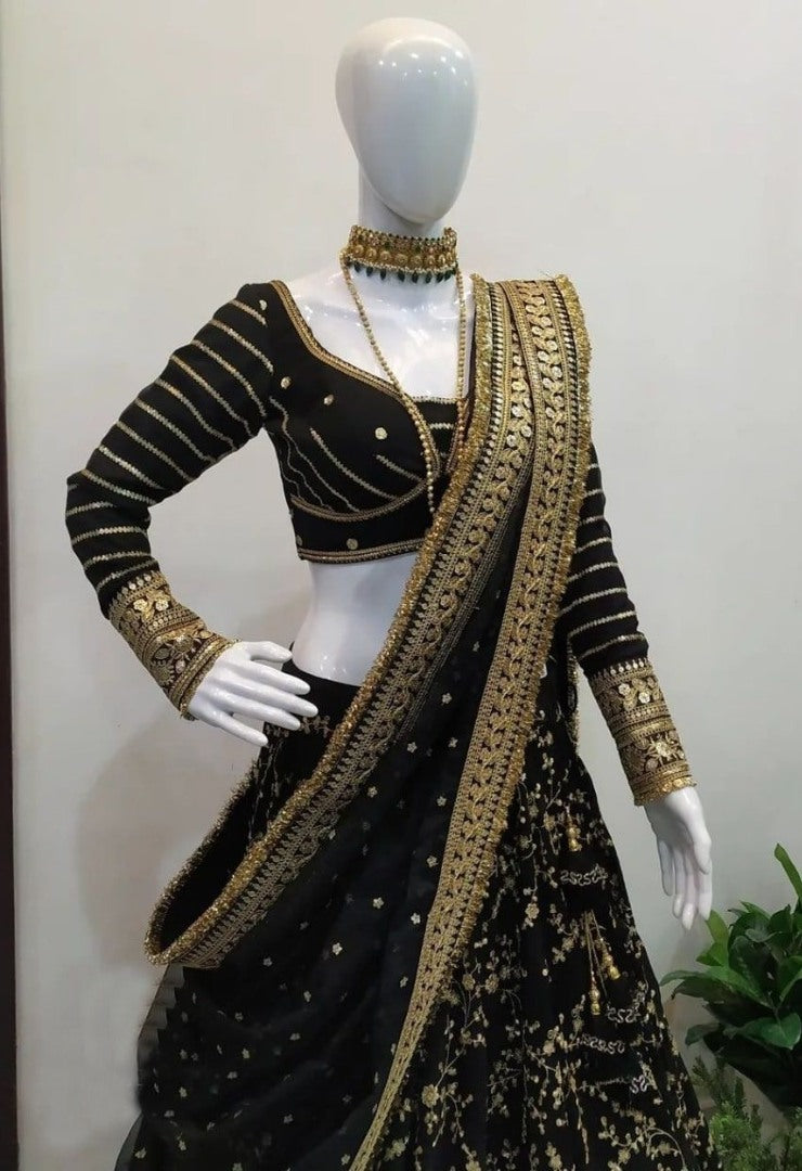 Black georgette heavy embroidered wedding lehenga choli