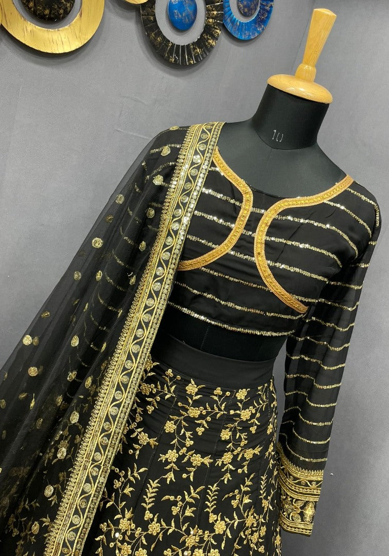 Black georgette heavy embroidered wedding lehenga choli