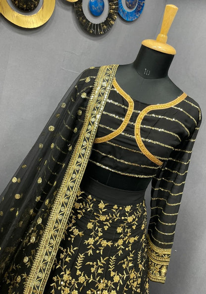 Black georgette heavy embroidered wedding lehenga choli