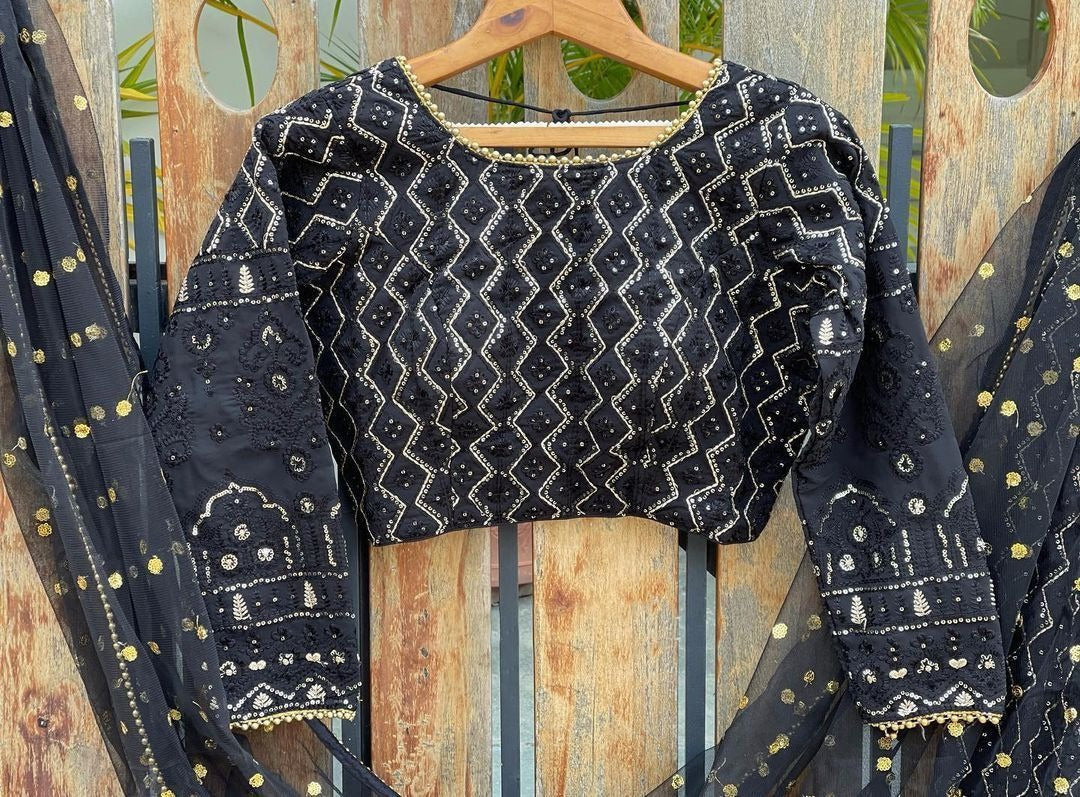 Black georgette heavy embroidered wedding lehenga choli