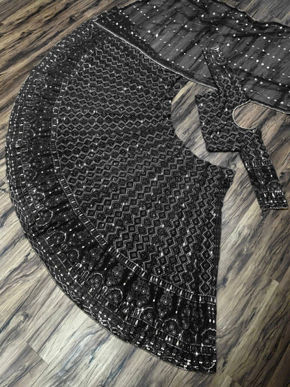 Black georgette heavy embroidered wedding lehenga choli