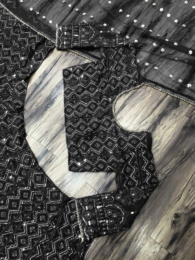 Black georgette heavy embroidered wedding lehenga choli