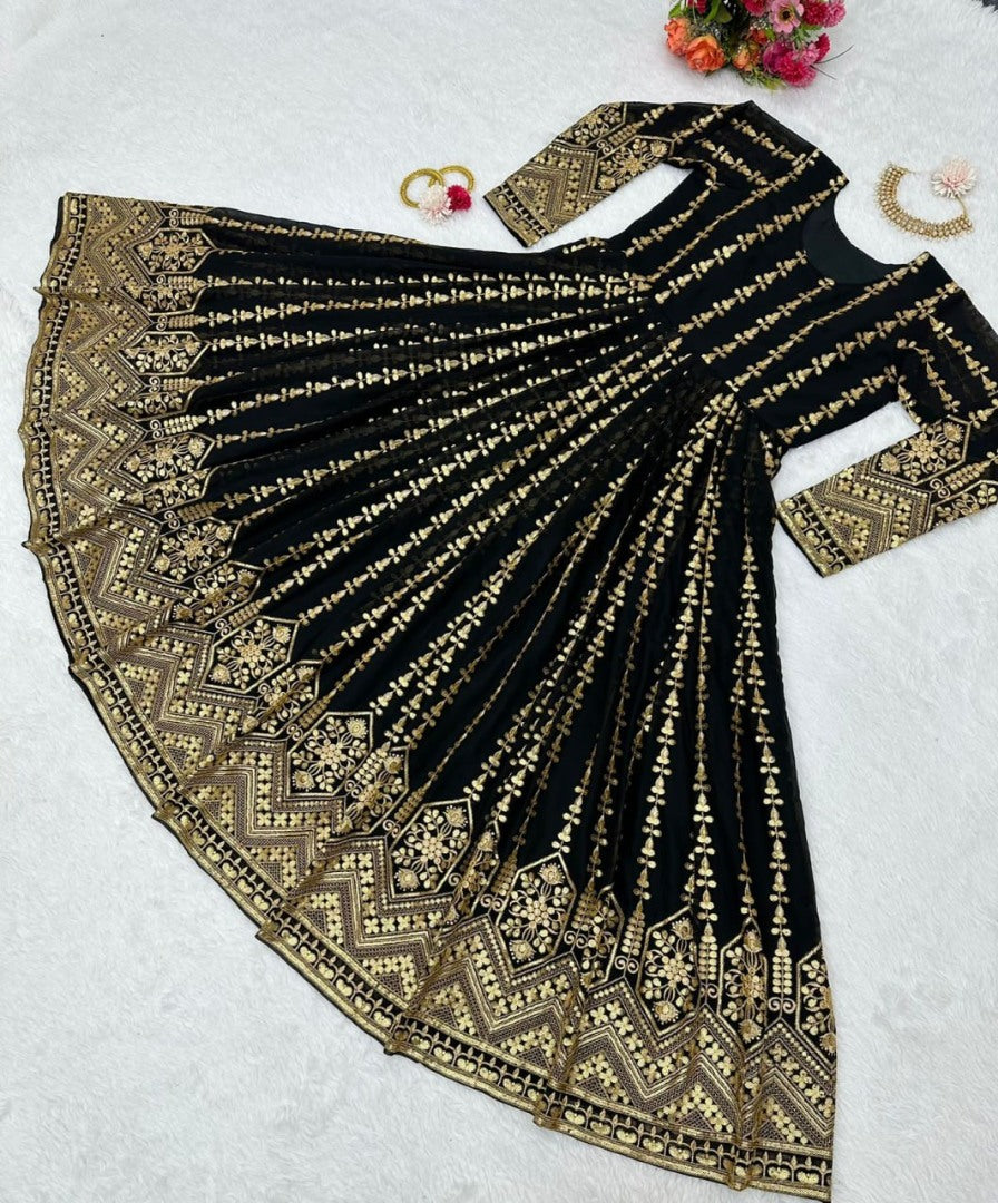 Black georgette heavy embroidery party wear gown