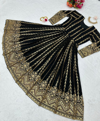 Black georgette heavy embroidery party wear gown
