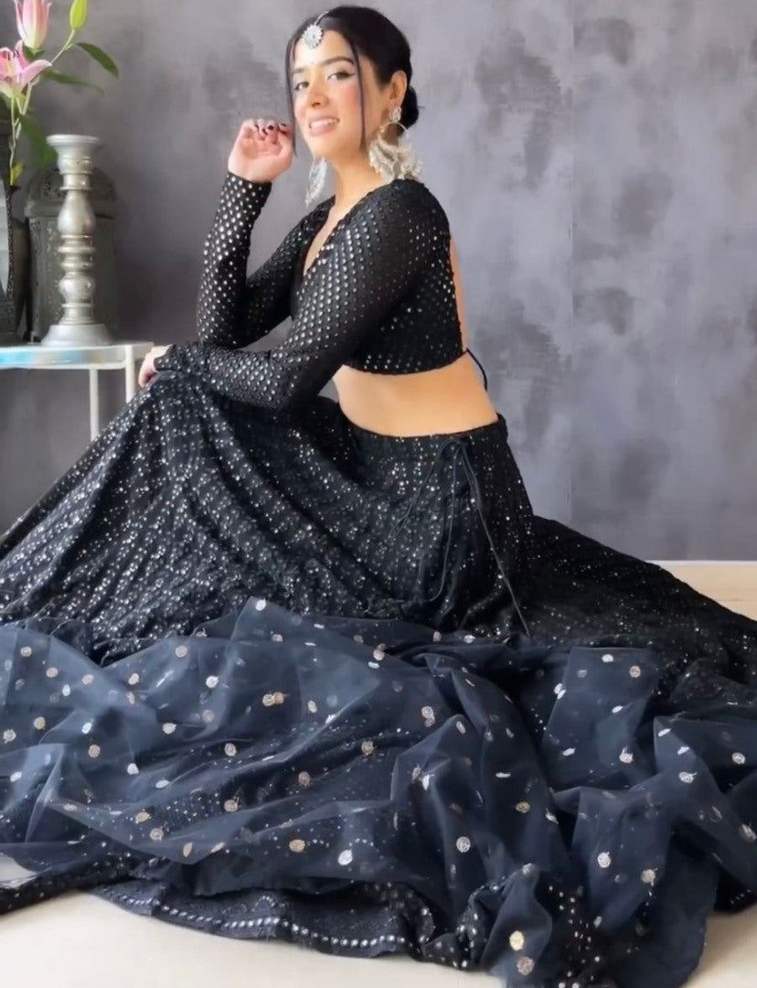 Black georgette heavy embroidery worked lehenga choli