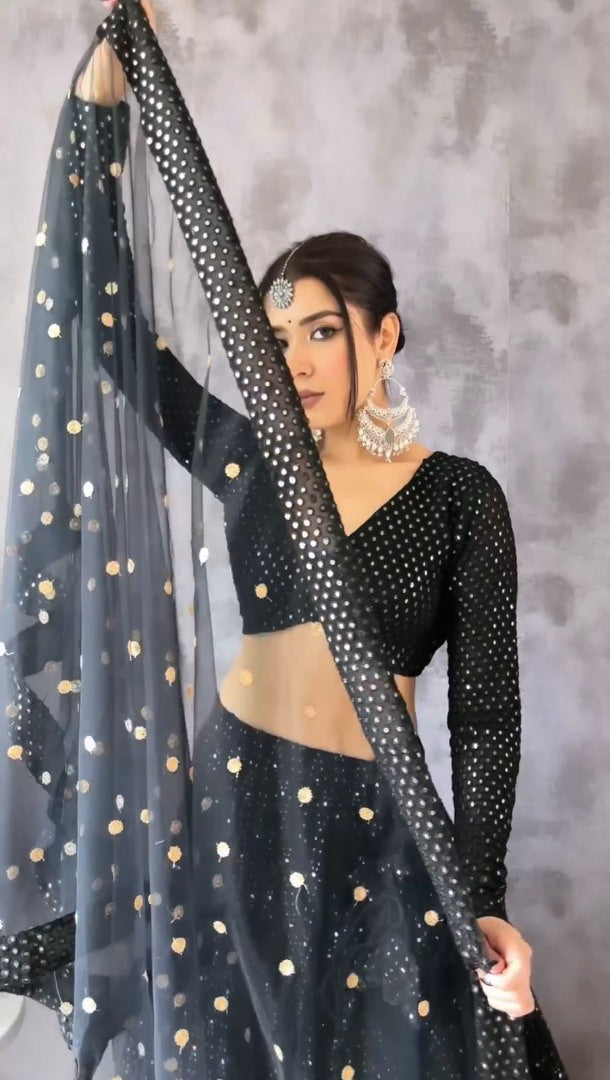 Black georgette heavy embroidery worked lehenga choli
