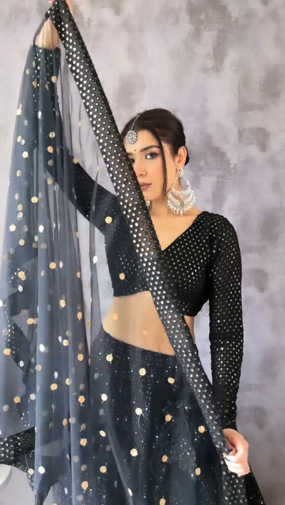 Black georgette heavy embroidery worked lehenga choli