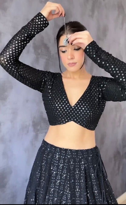 Black georgette heavy embroidery worked lehenga choli