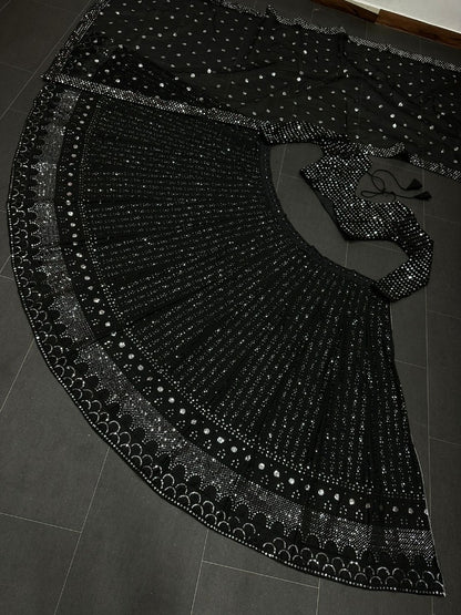 Black georgette heavy embroidery worked lehenga choli