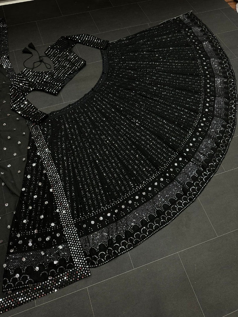 Black georgette heavy embroidery worked lehenga choli